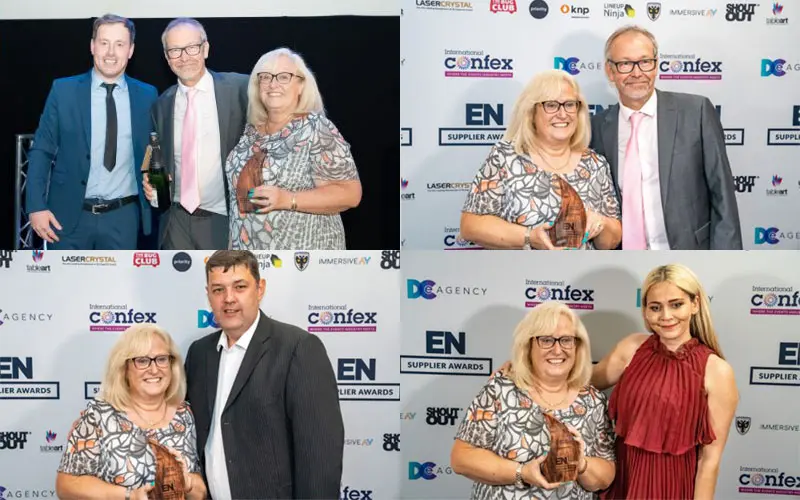 Collecting the award on stage