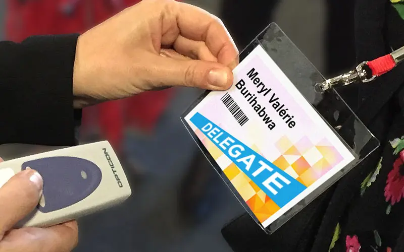 Barcode on badge being scanned