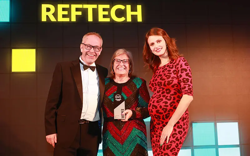 Collecting the award on stage