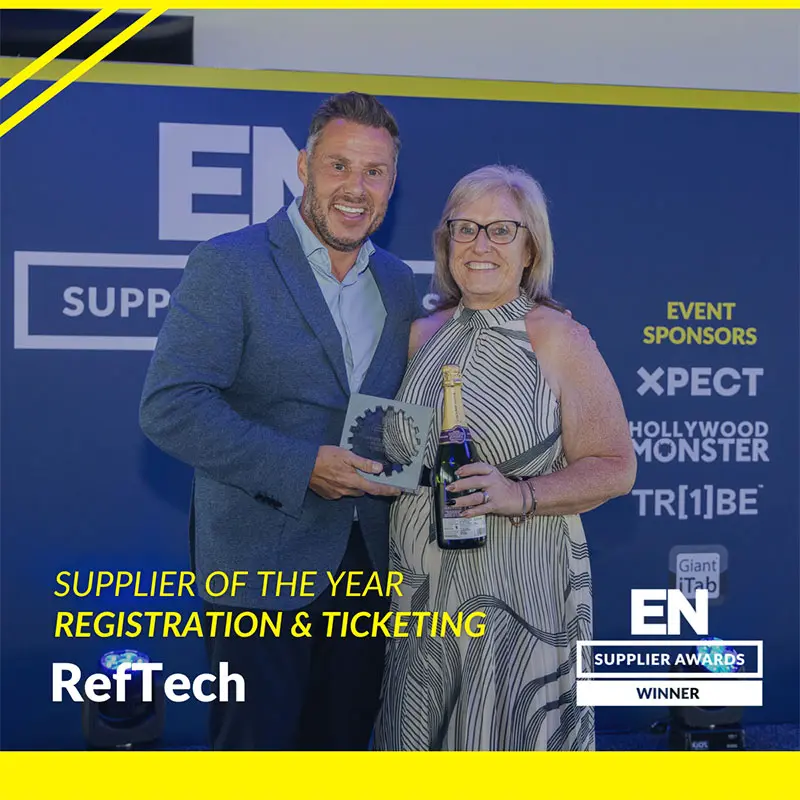 Collecting the award on stage