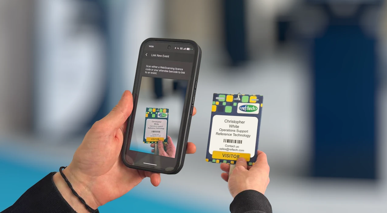 A person scanning their badge to login to the ContactScanning app.