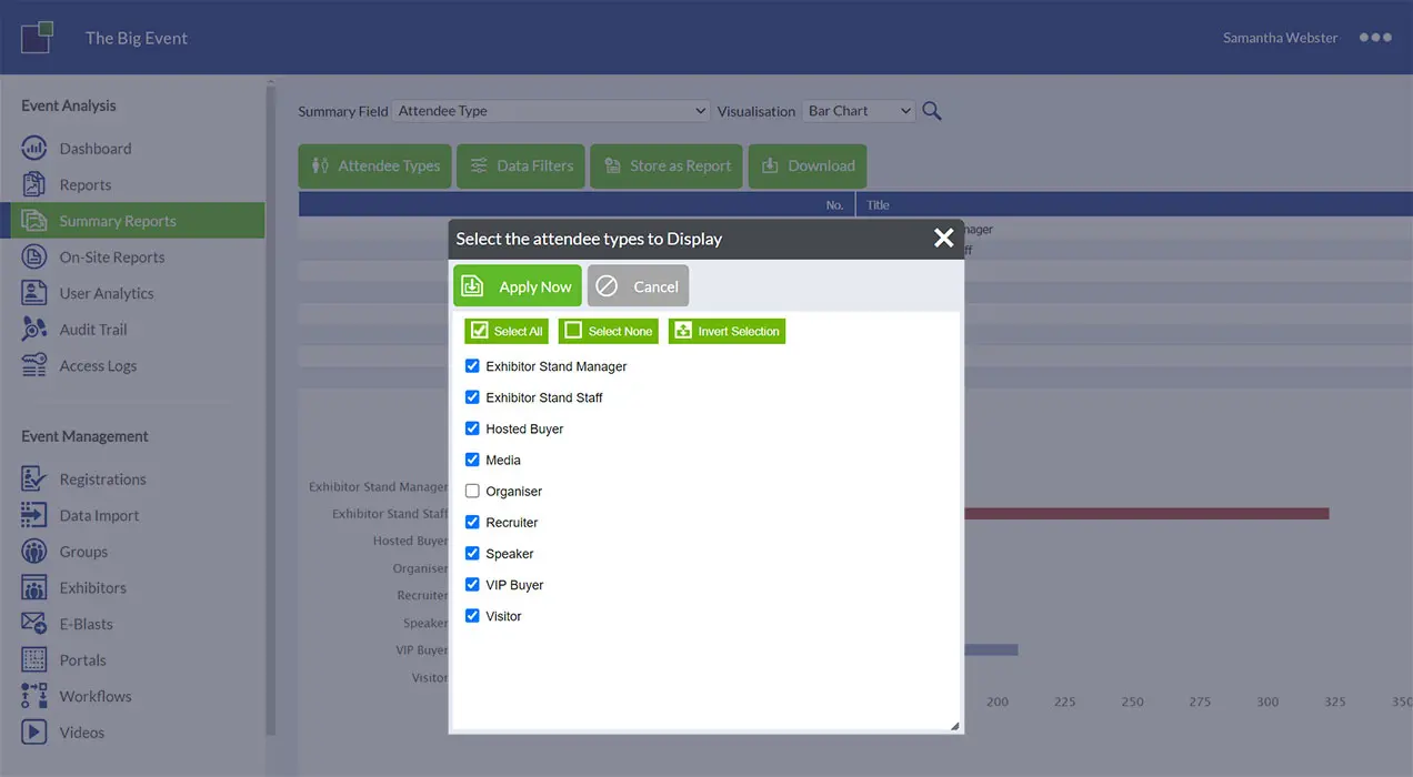 List of attendee types with checked boxes for who to display