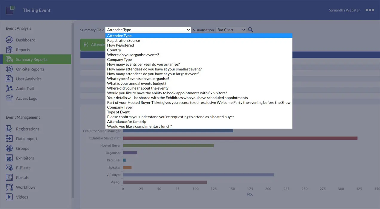 Selecting summary field from a drop-down list