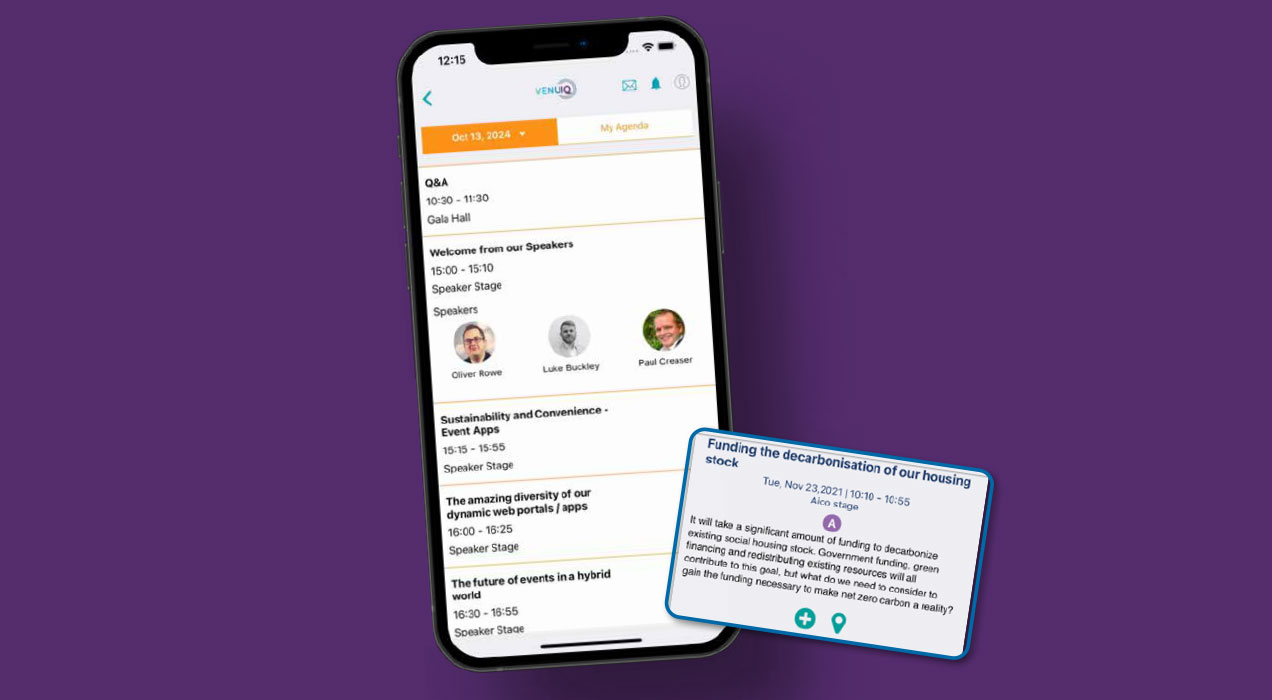 LeadReference app on mobile phone showing attendee statistics