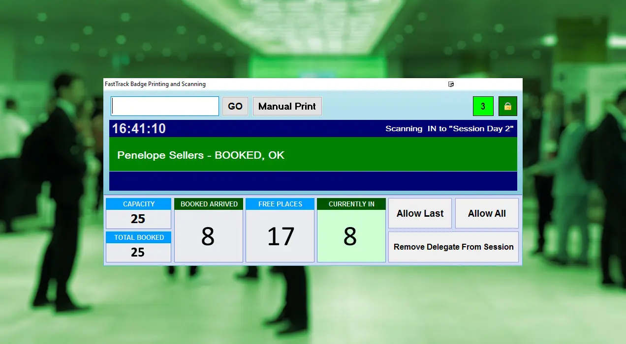 Software showing attendee has booked and can enter session