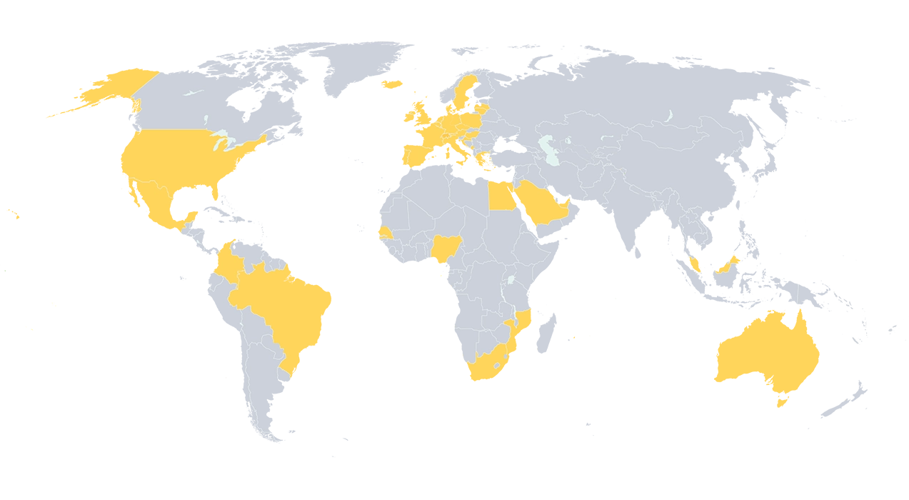 40 countries that RefTech has worked in highlighted on map